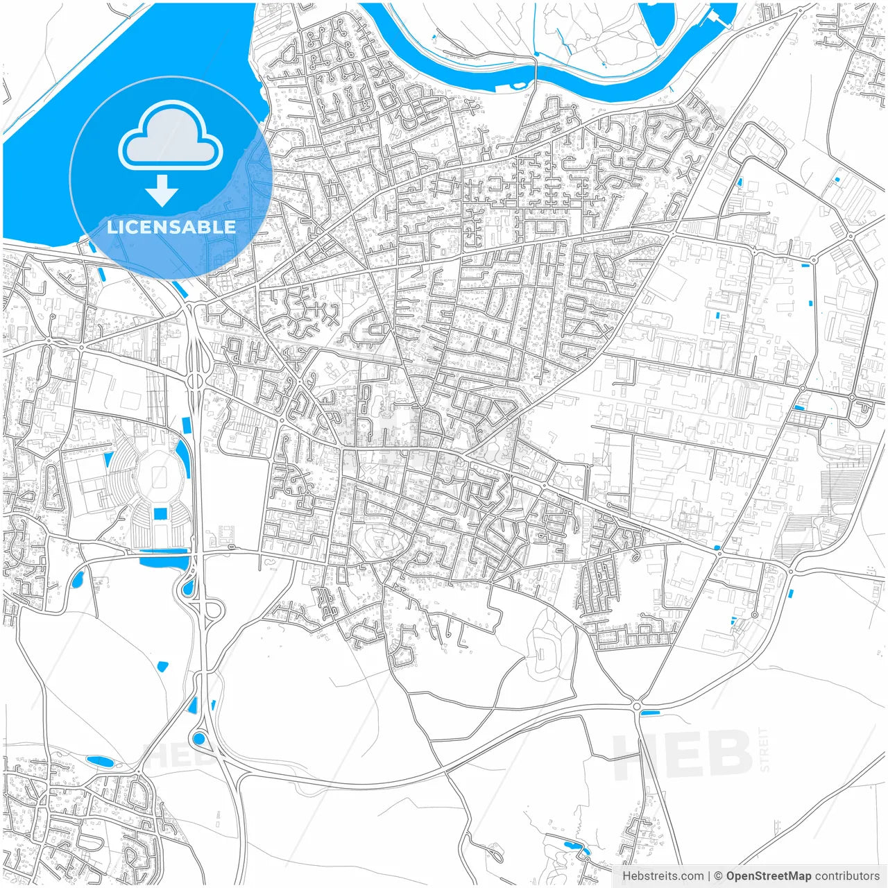 Meyzieu, Rhône, France, city map with high resolution roads.