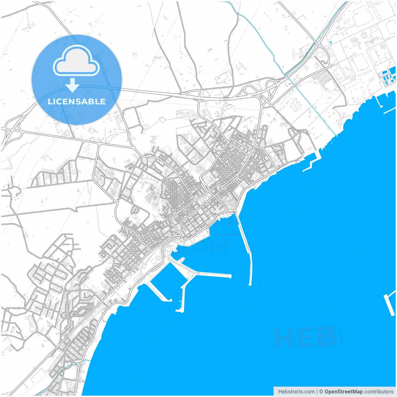 Manfredonia, Apulia, Italy, city map with high resolution roads.