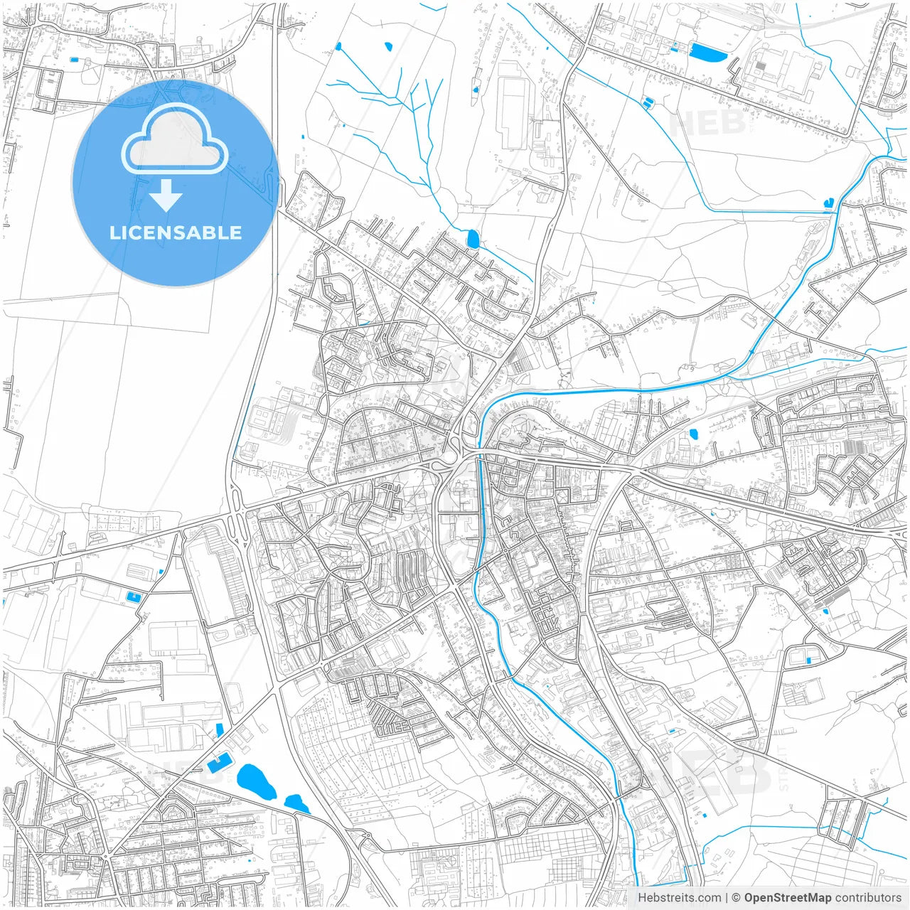 Będzin, Silesian, Poland, city map with high resolution roads.