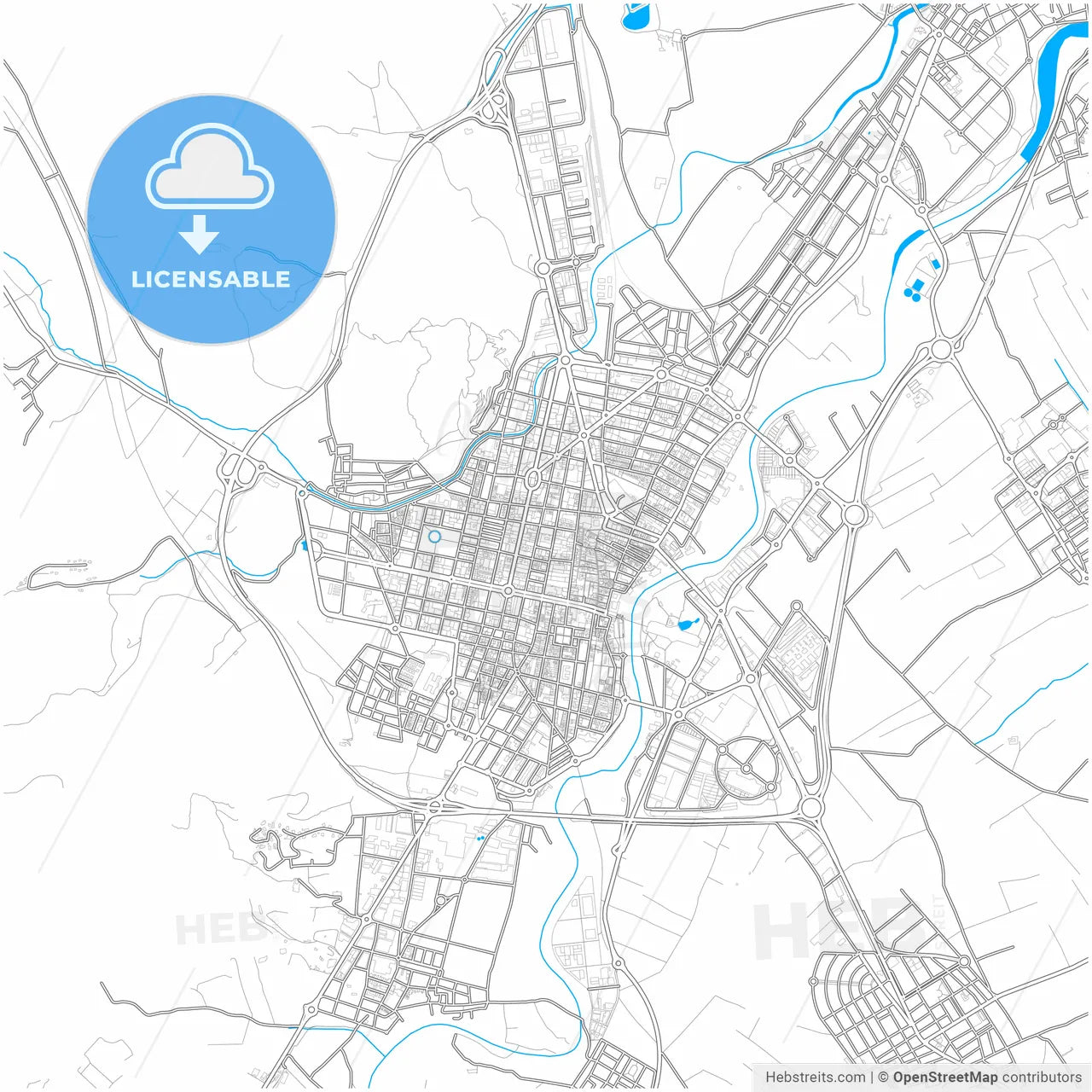 Gandia, Valencia, Spain, city map with high resolution roads.