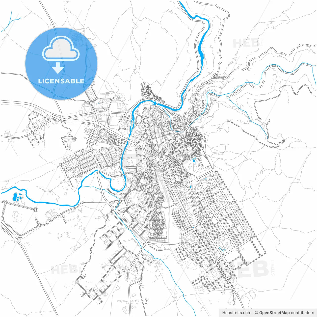 Cuenca, Spain, city map with high resolution roads.