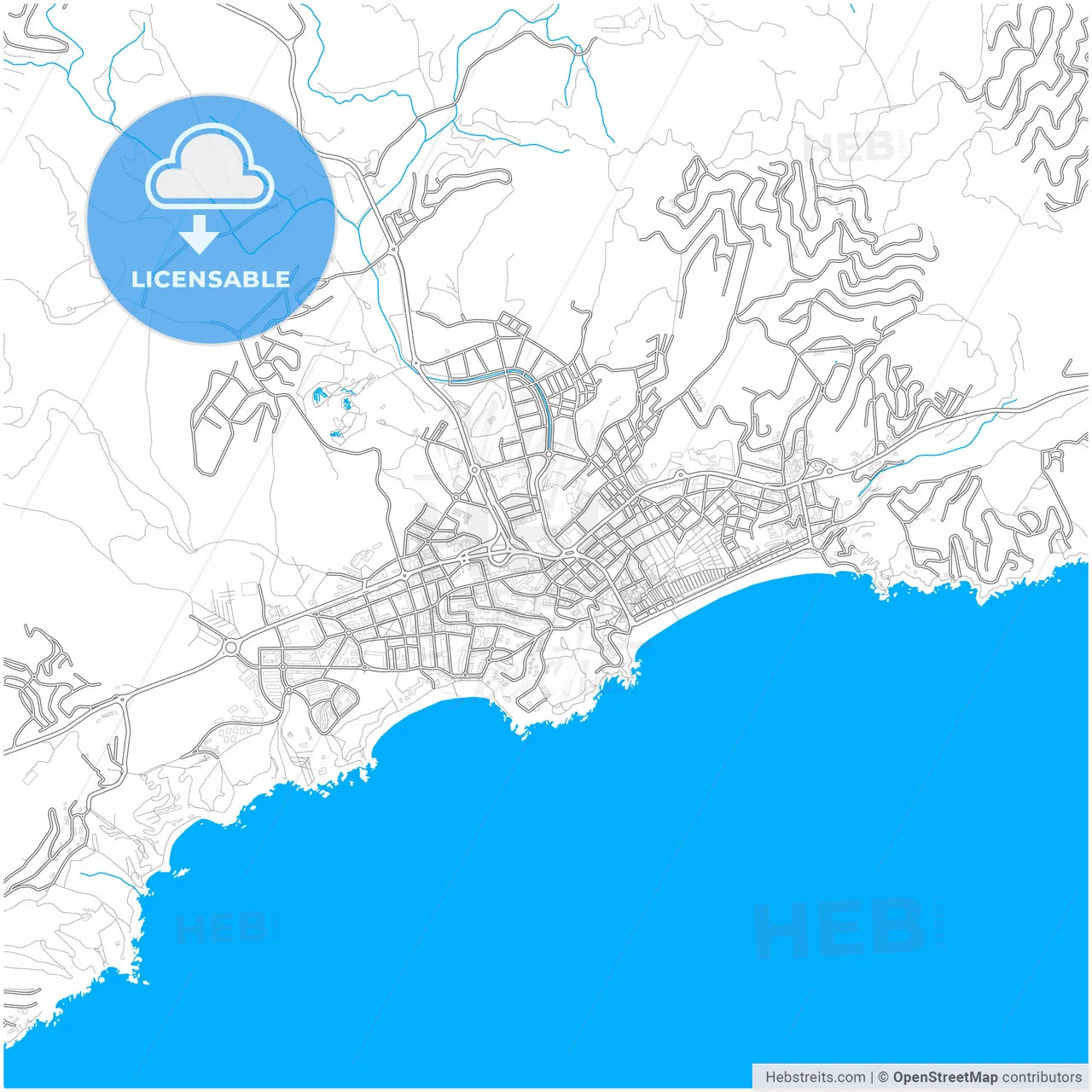 Lloret de Mar, Girona, Spain, city map with high resolution roads.