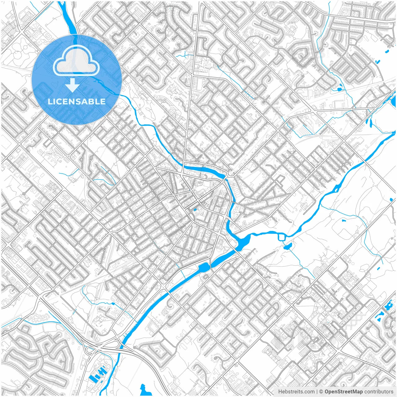 Guelph, Ontario, Canada, city map with high resolution roads.