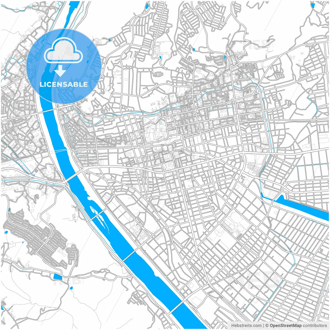 Fukuyama, Hiroshima, Japan, city map with high resolution roads.