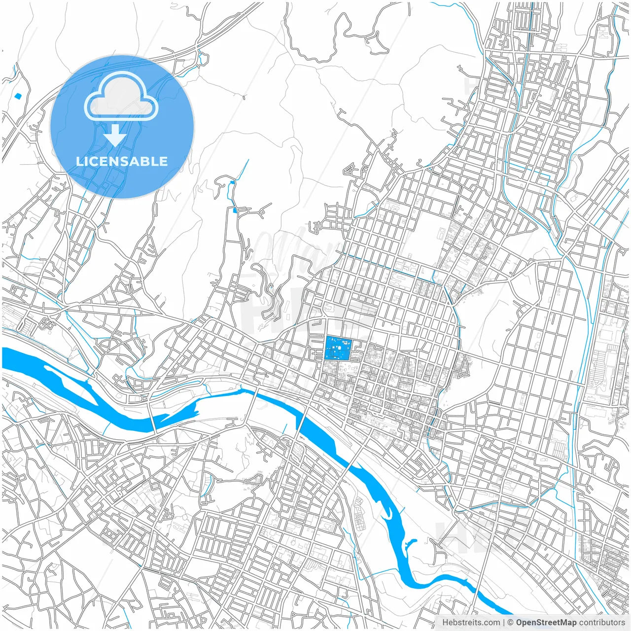 Ashikaga, Tochigi, Japan, city map with high resolution roads.