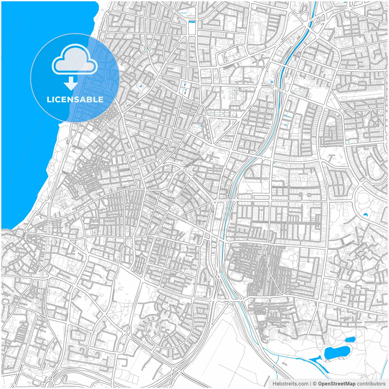 Bnei Brak, Tel Aviv, Israel, city map with high resolution roads.