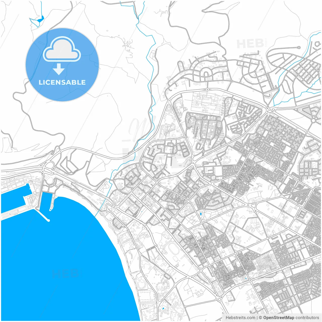 Agadir, Morocco, city map with high resolution roads.