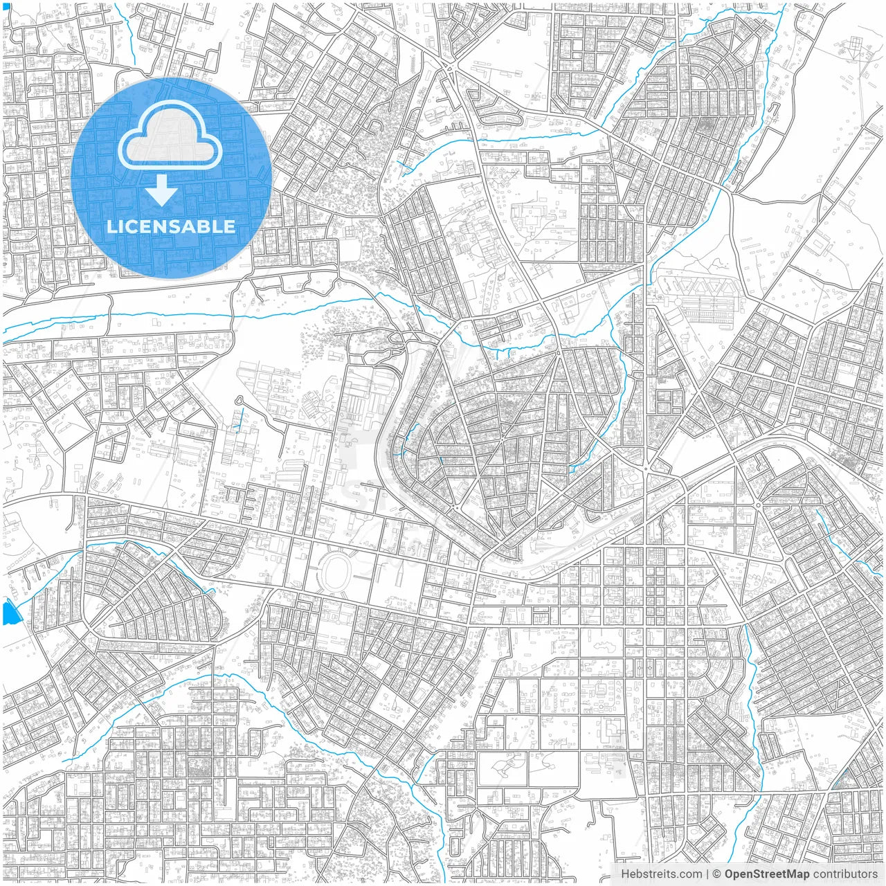 Bouake, Ivory Coast, city map with high resolution roads.