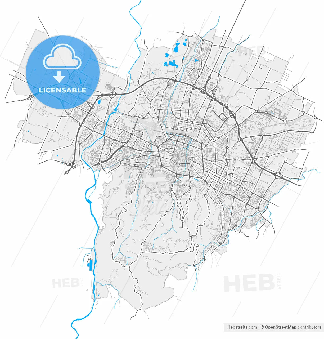 Bologna, Emilia-Romagna, Italy, high resolution vector map - Instant download PDF and JPG