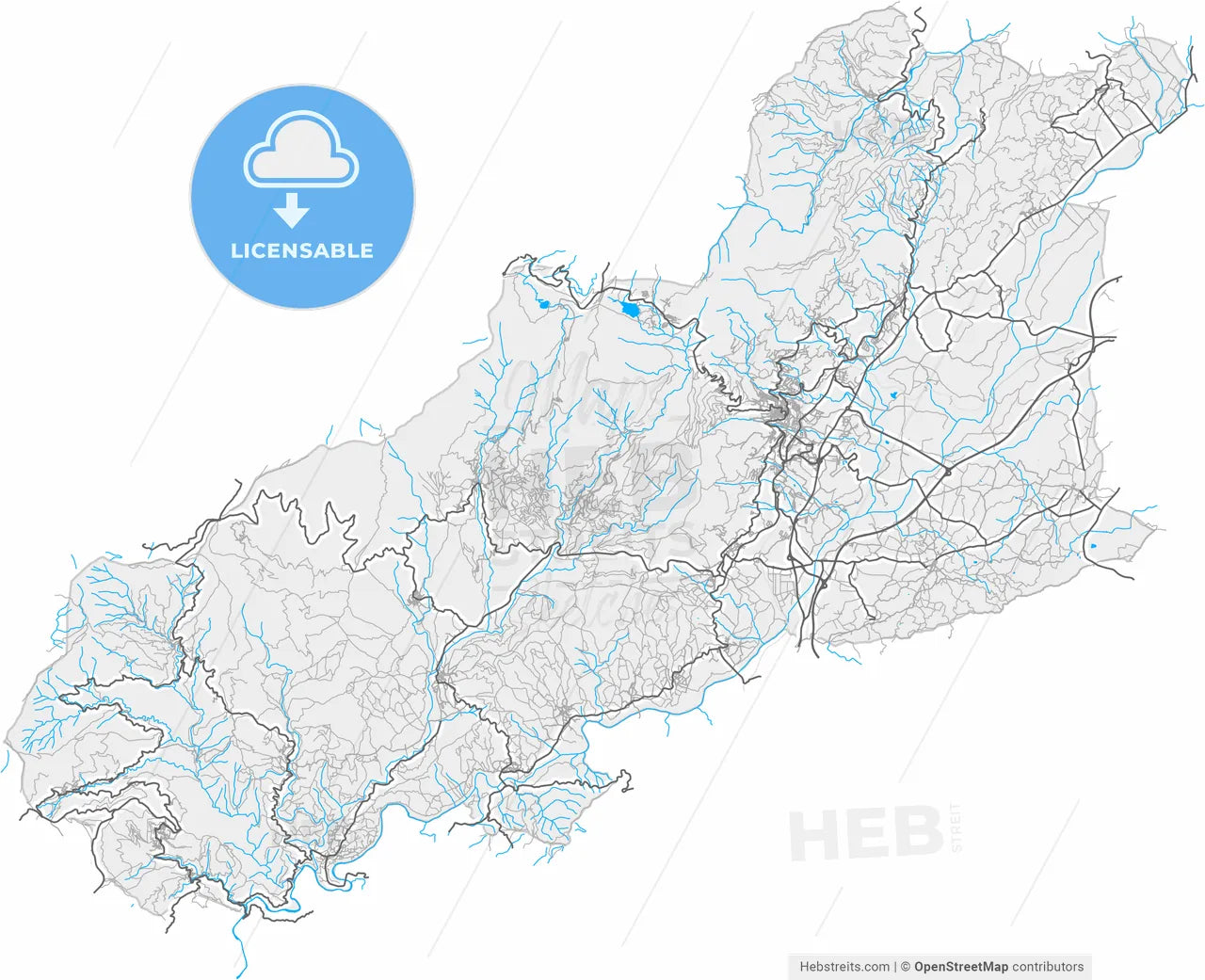 Covilhã, Castelo Branco, Portugal, high resolution vector map - Instant download PDF and JPG