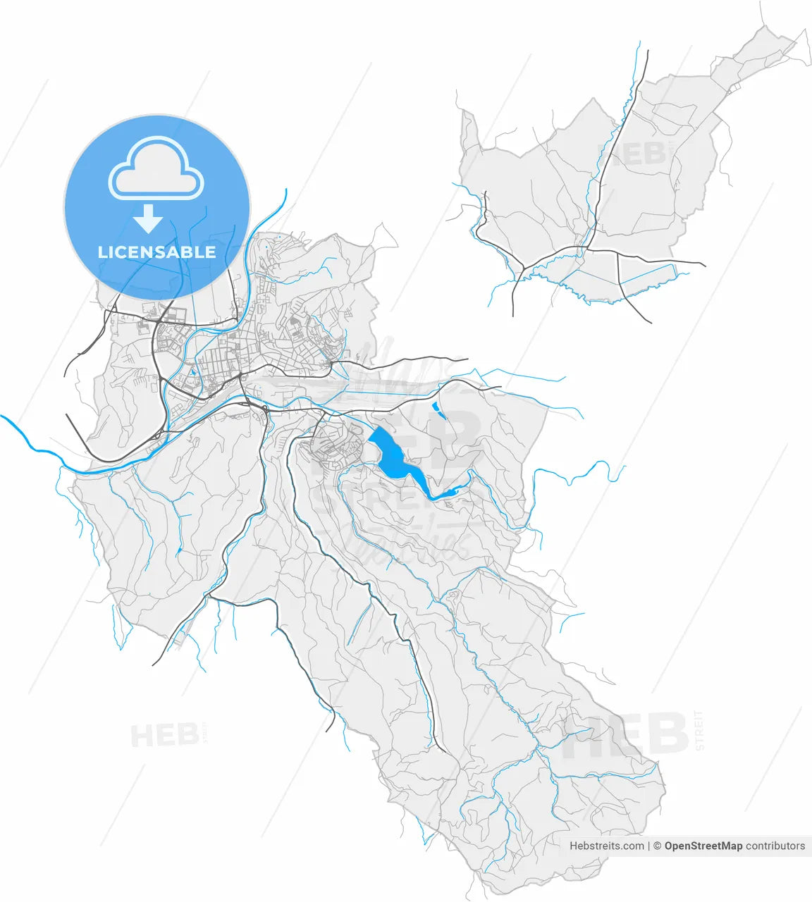 Zvolen, Banská Bystrica Region, Slovakia, high resolution vector map - Instant download PDF and JPG