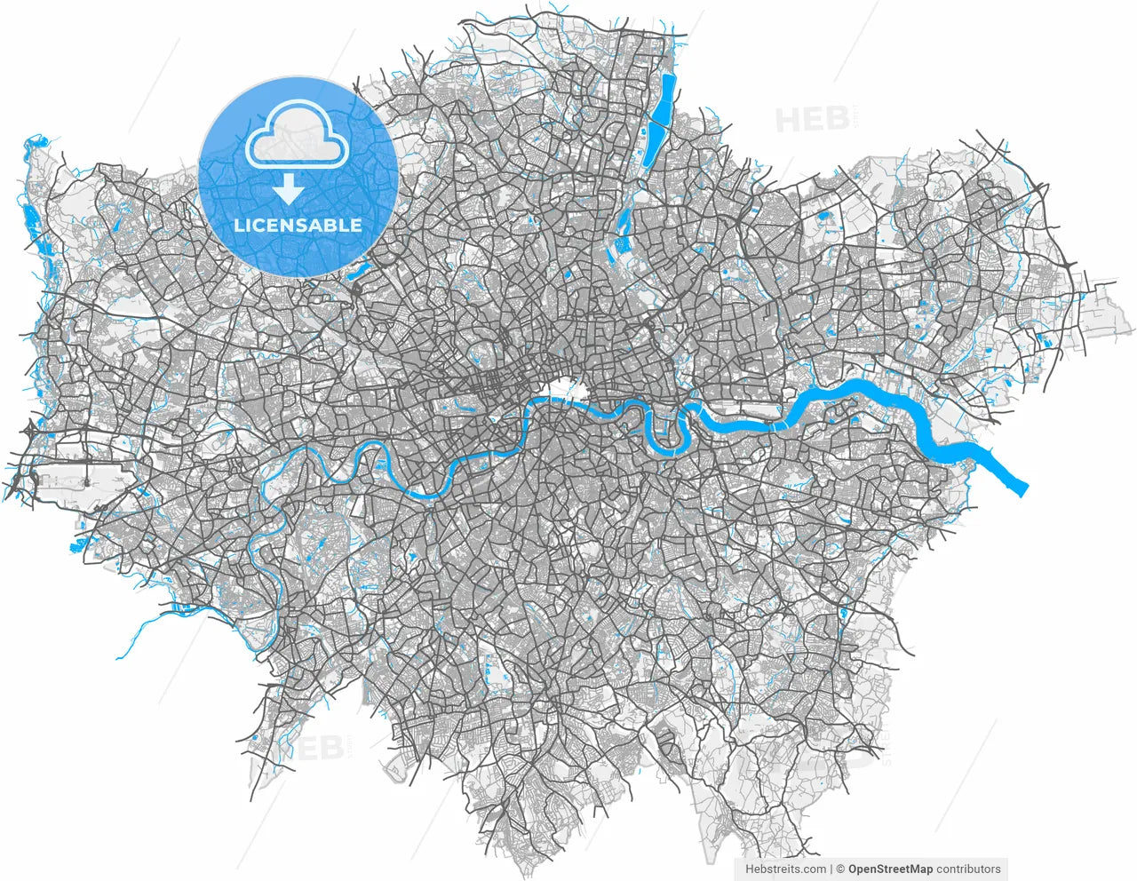 London, Greater London, England, high resolution vector map - Instant download PDF and JPG