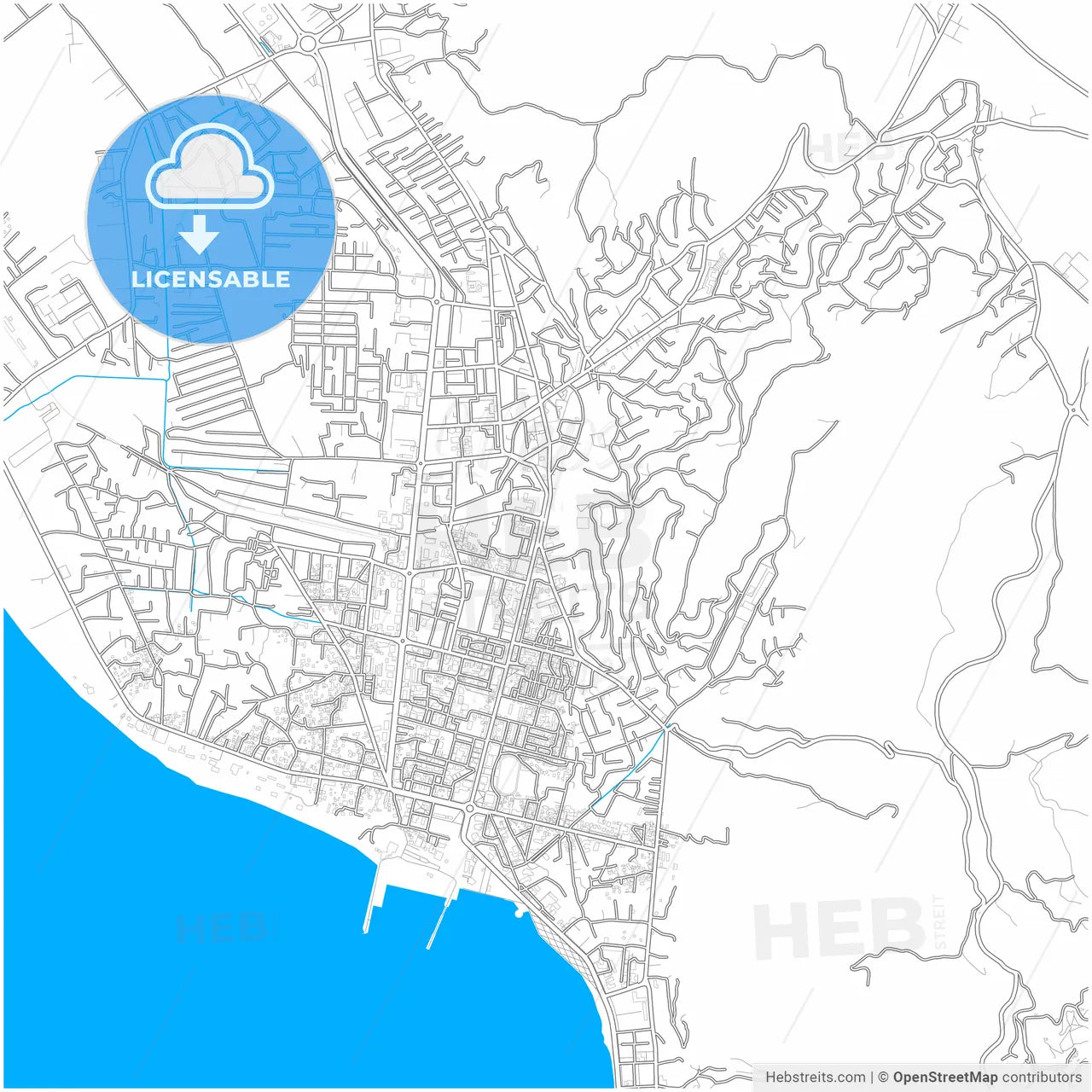 Vlorë, Albania, city map with high resolution roads.