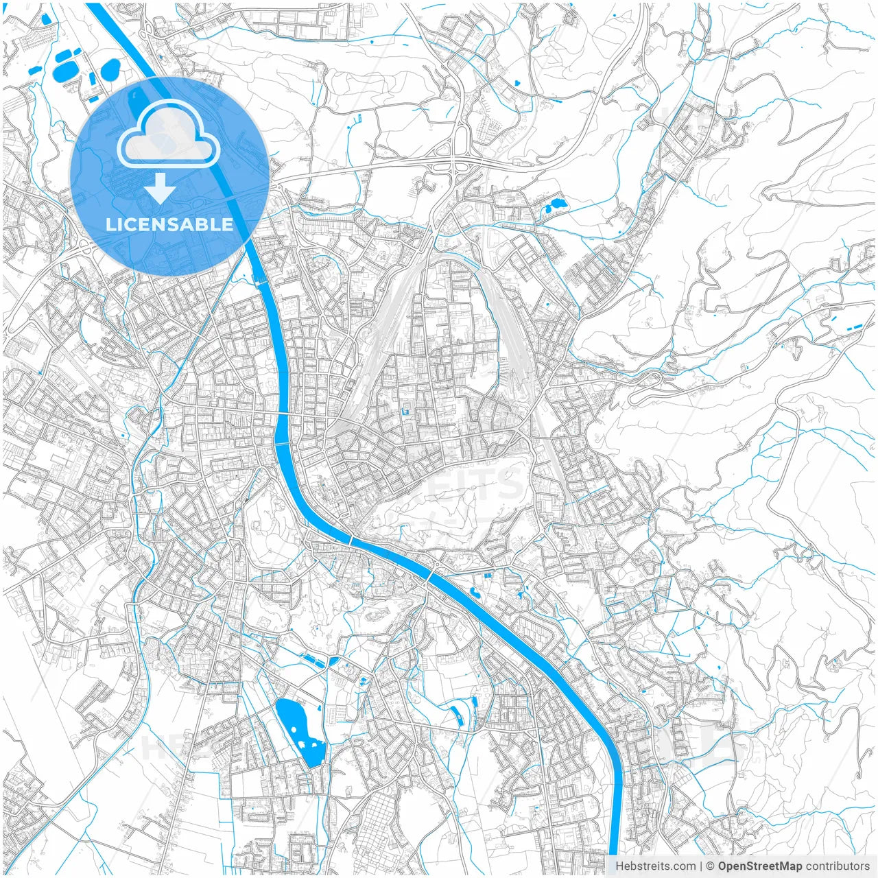 Salzburg, Salzburg, Austria, city map with high resolution roads.