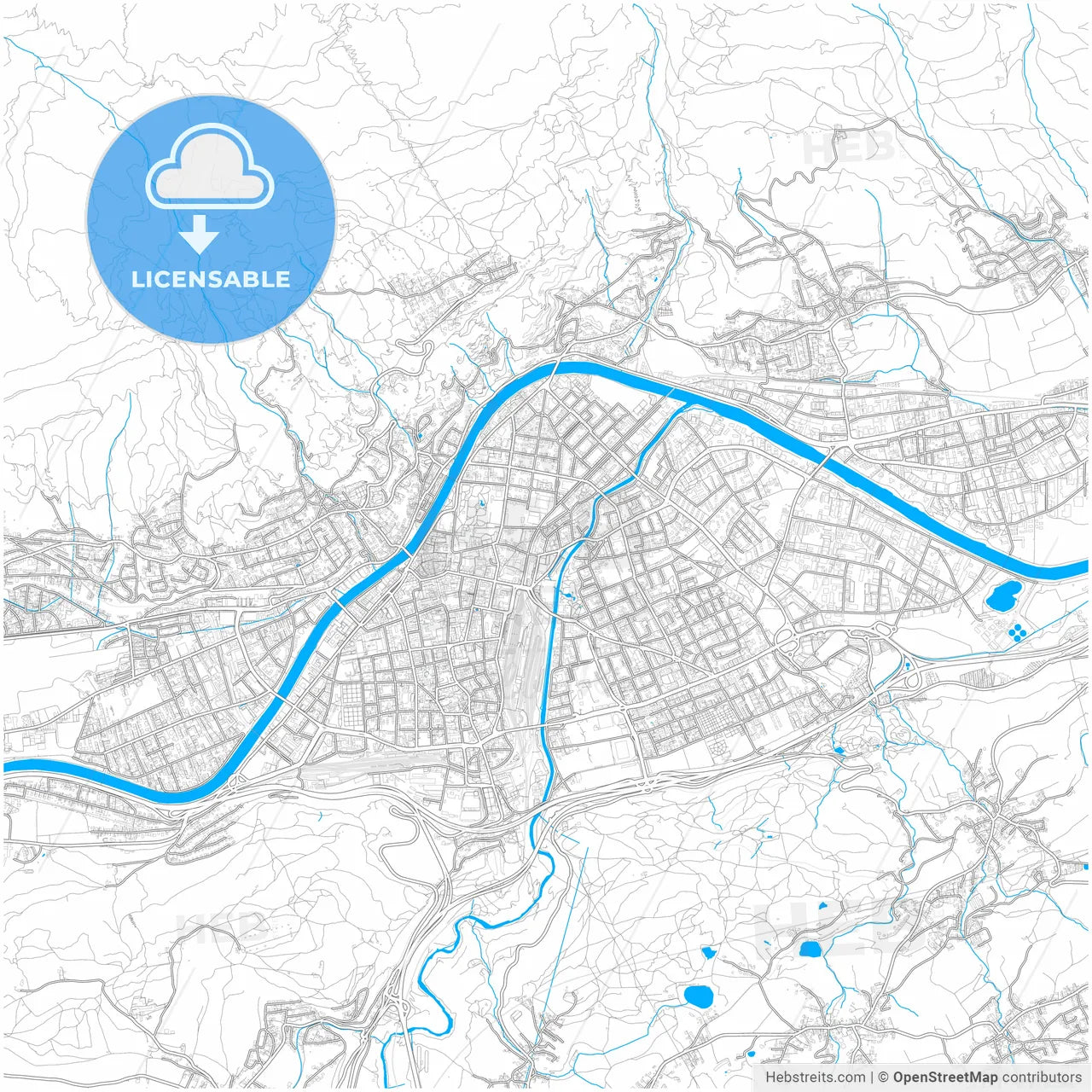 Innsbruck, Tyrol, Austria, city map with high resolution roads.