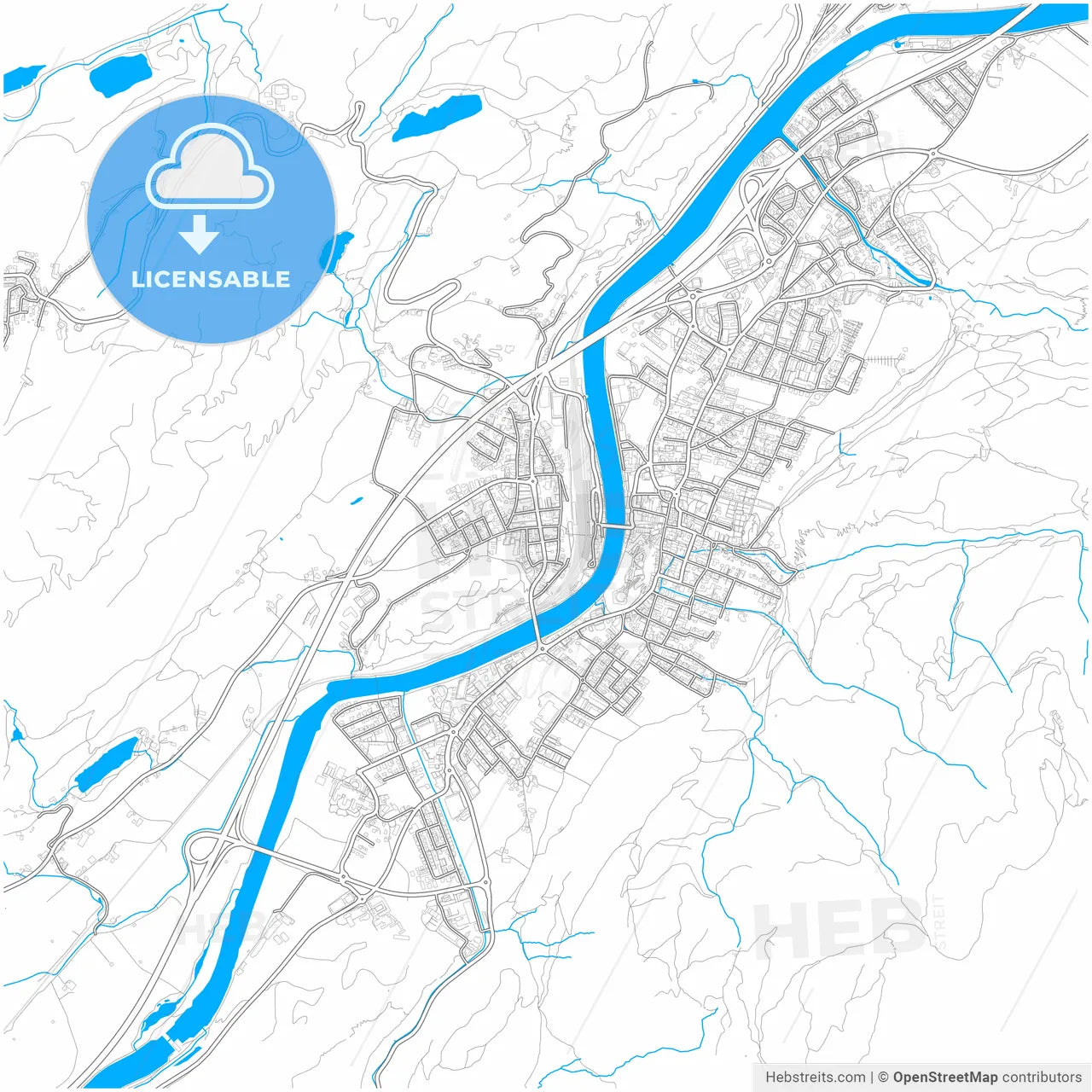 Kufstein, Tyrol, Austria, city map with high resolution roads.