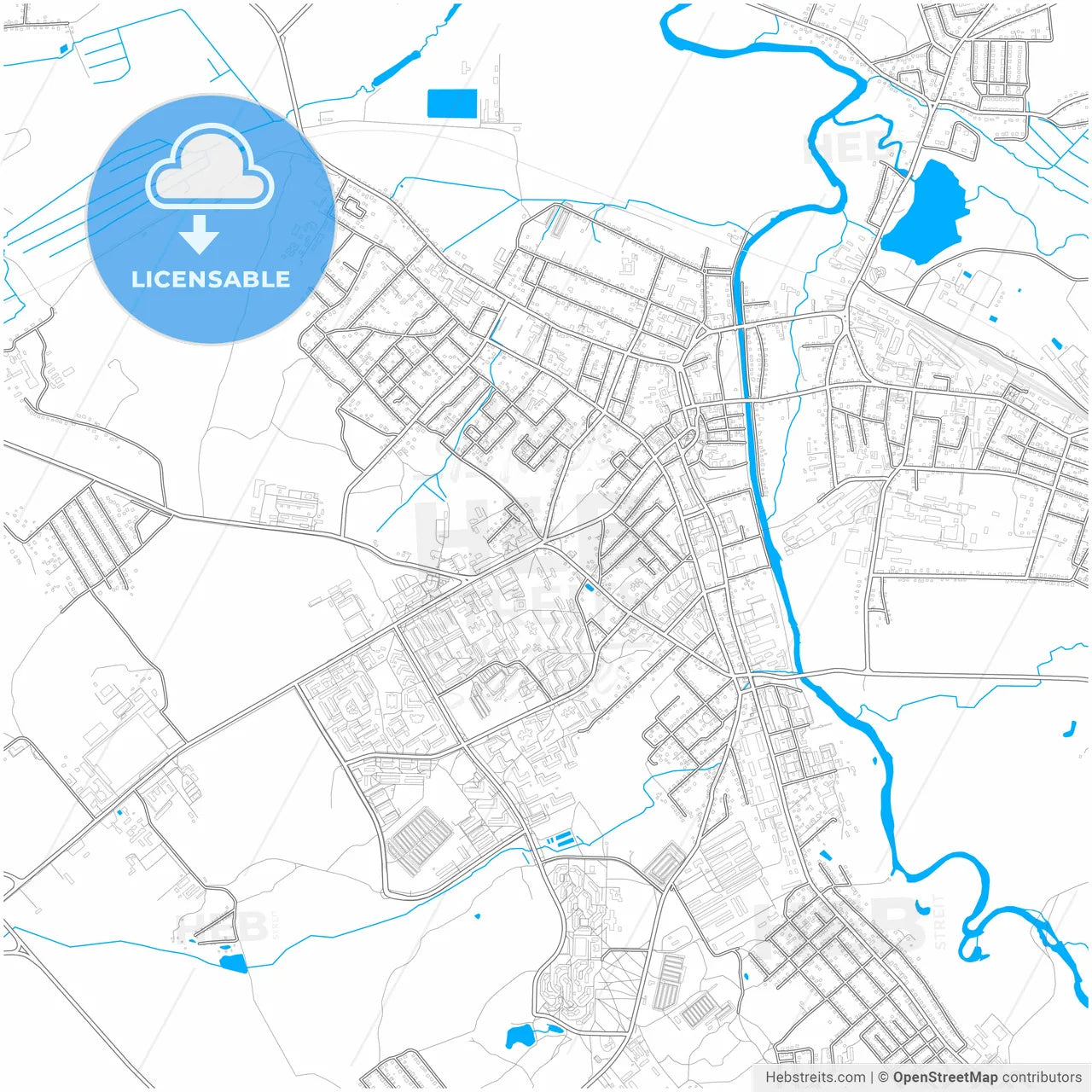 Slonim, Rajon, Belarus, city map with high resolution roads.