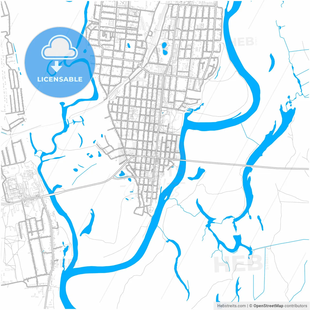 Rahachow, Rajon, Belarus, city map with high resolution roads.