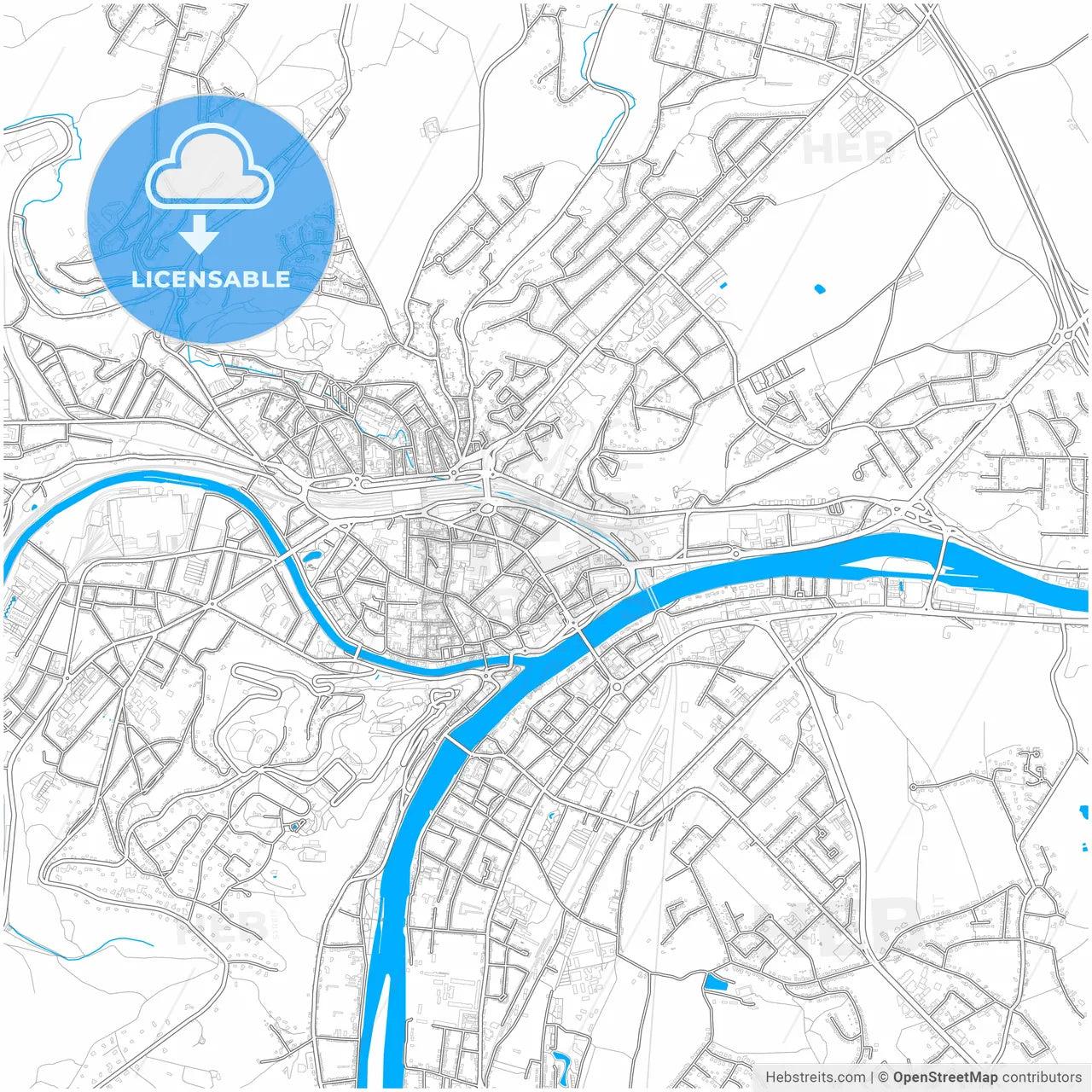 Namur, Belgium, city map with high resolution roads.