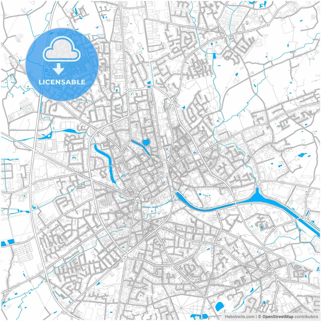 Roeselare, West Flanders, Belgium, city map with high resolution roads.