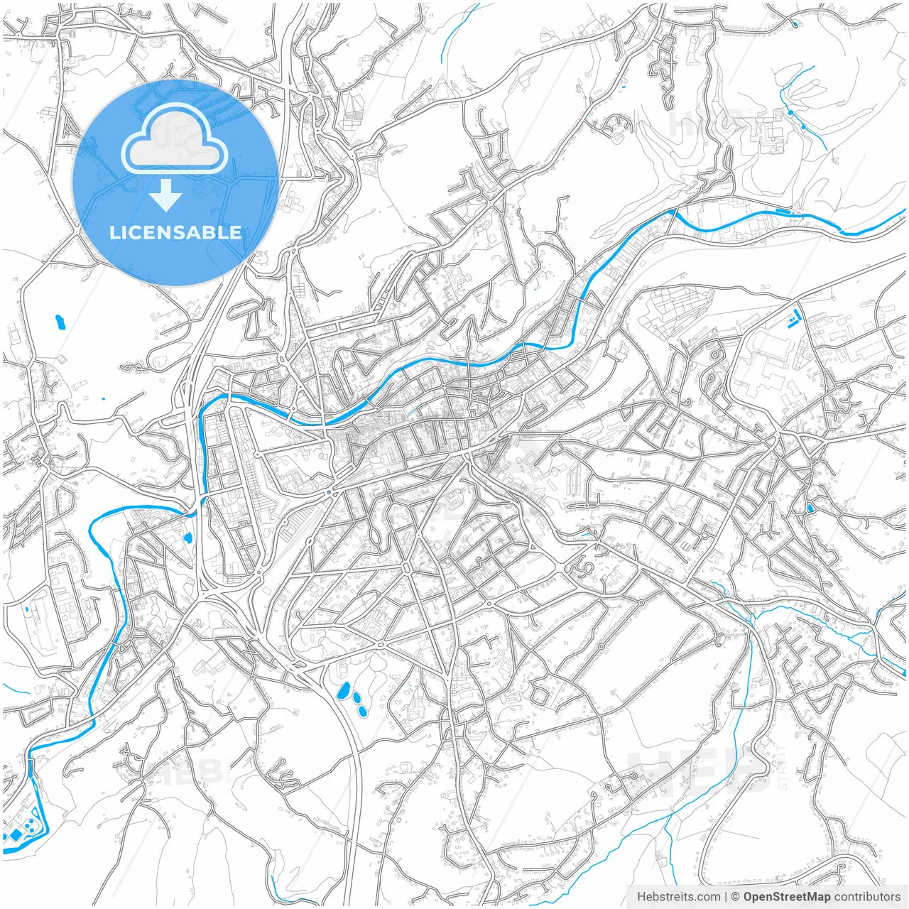 Verviers, Liège, Belgium, city map with high resolution roads.