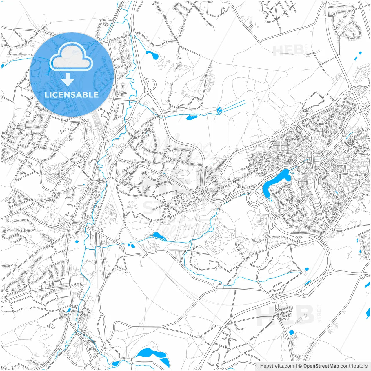 Ottignies-Louvain-la-Neuve, Walloon Brabant, Belgium, city map with high resolution roads.