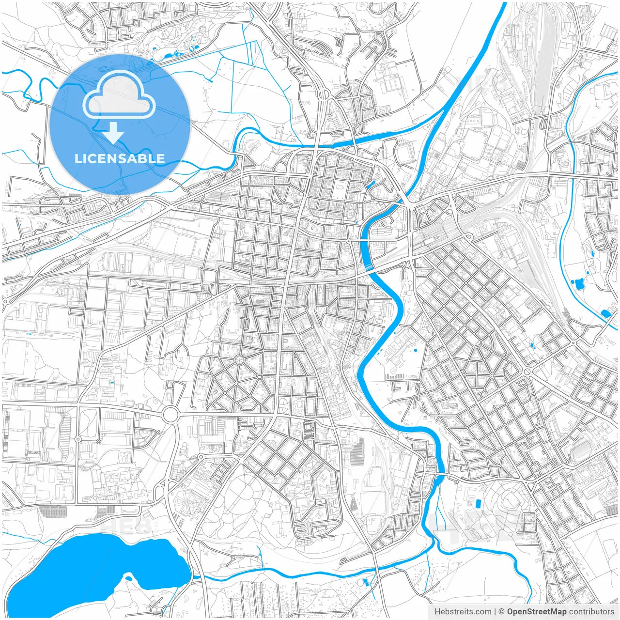 Plzeň, Czechia, city map with high resolution roads.