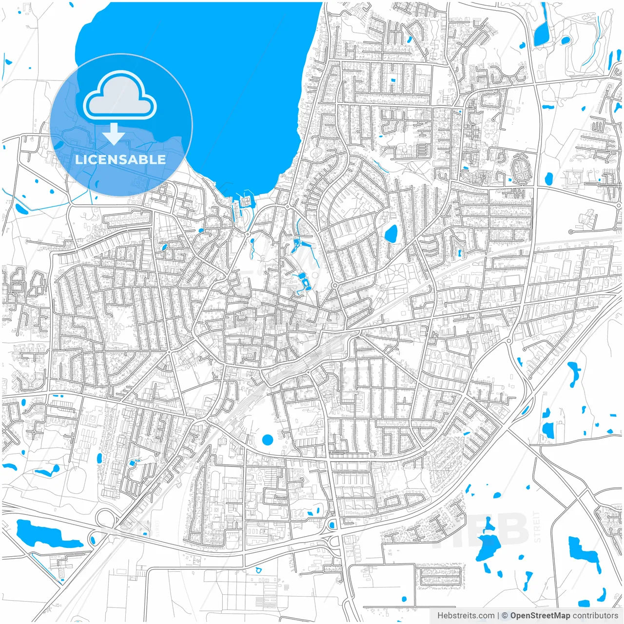 Roskilde Municipality, Denmark, city map with high resolution roads.