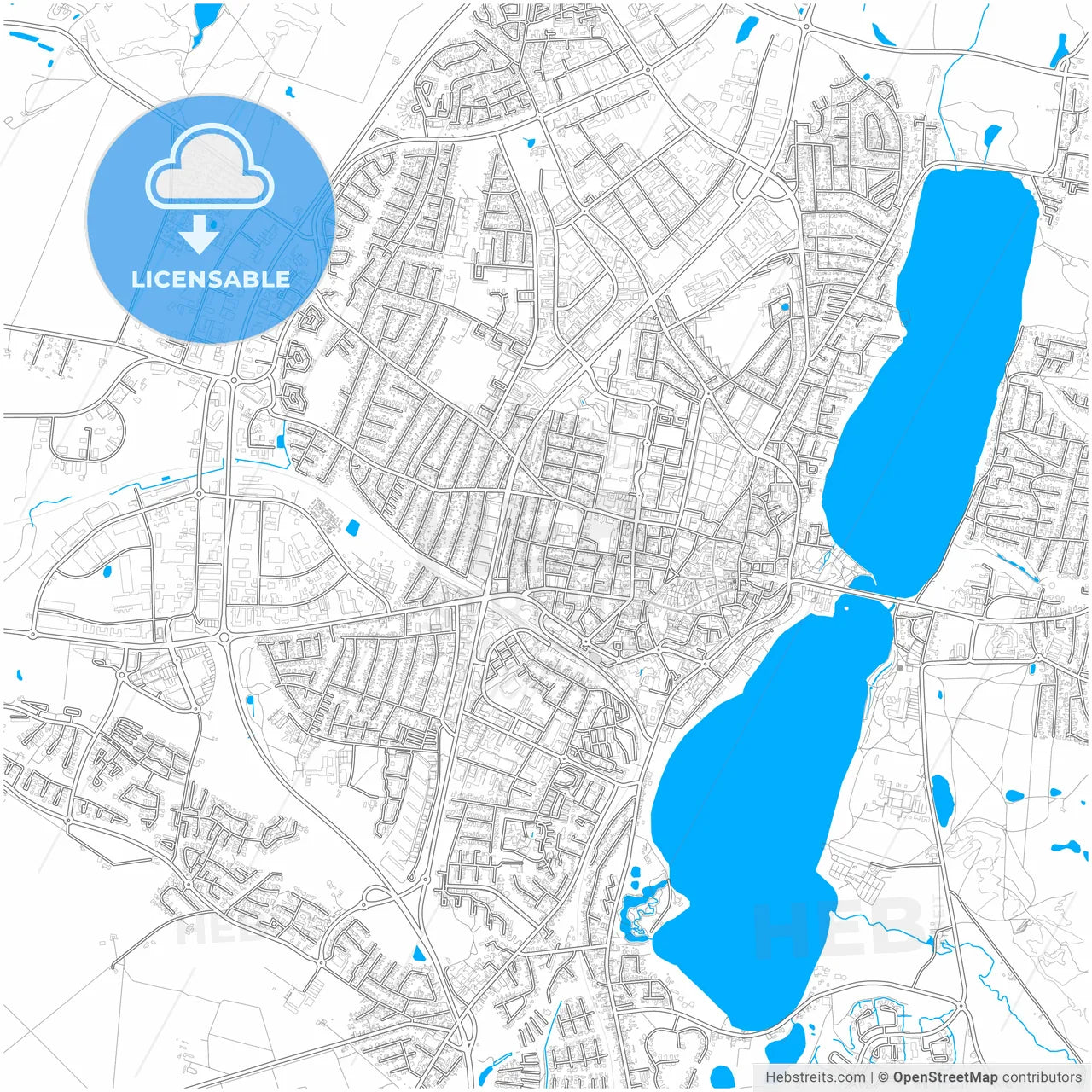 Viborg Municipality, Denmark, city map with high resolution roads.
