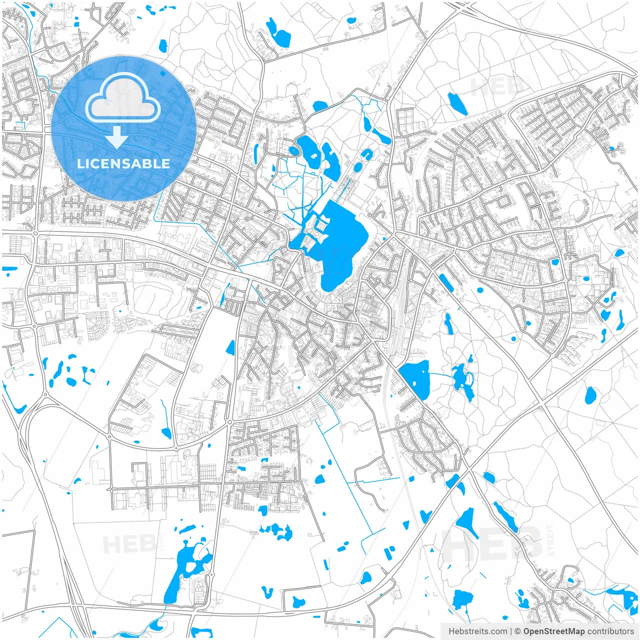 Hillerød Municipality, Denmark, city map with high resolution roads.