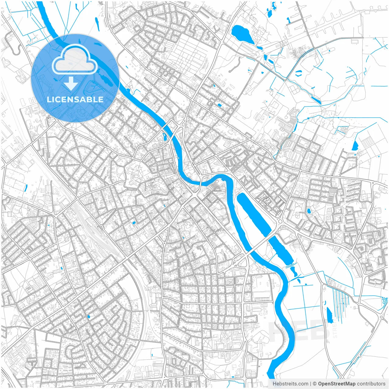 Tartu, Tartu, Estonia, city map with high resolution roads.