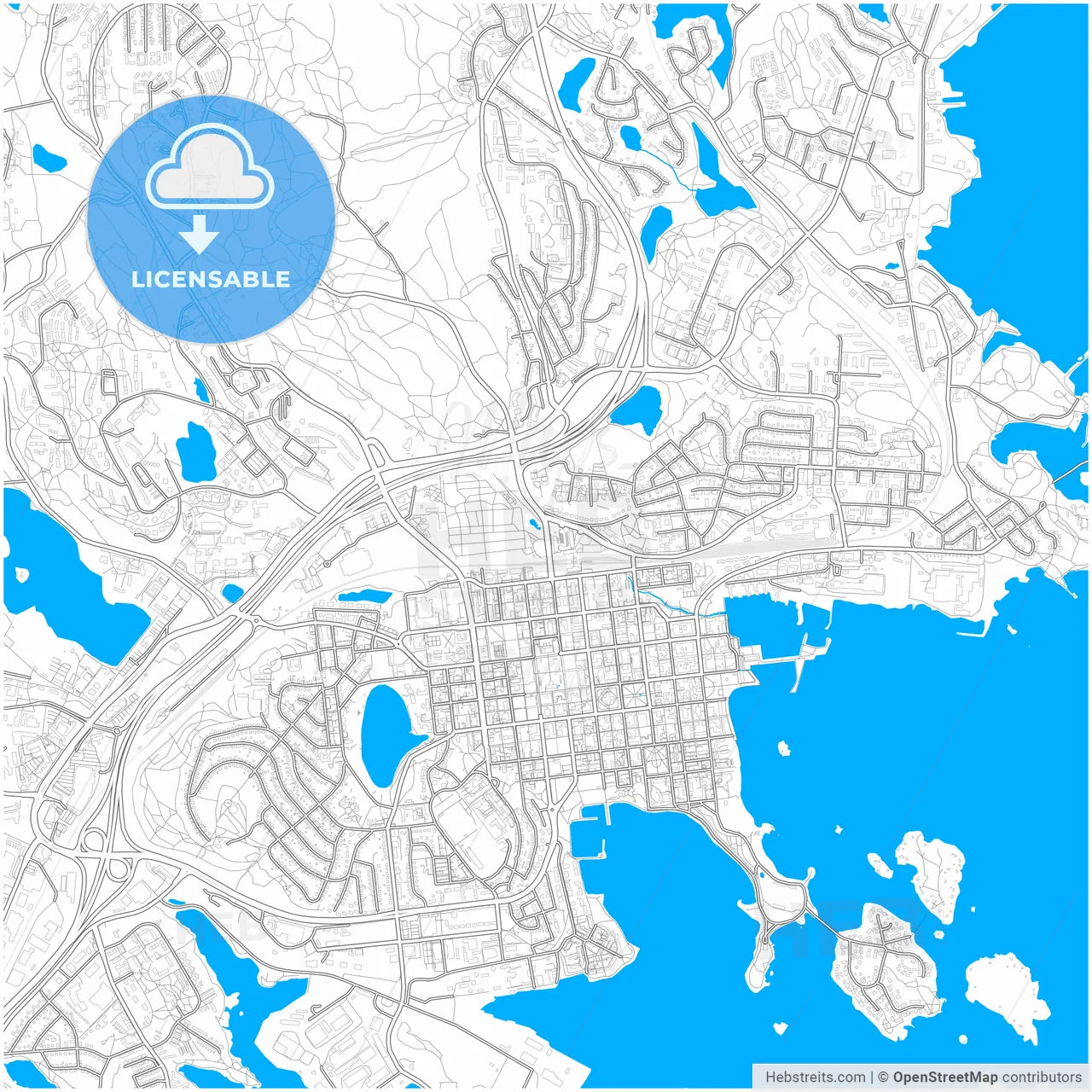 Kuopio, Finland, city map with high resolution roads.