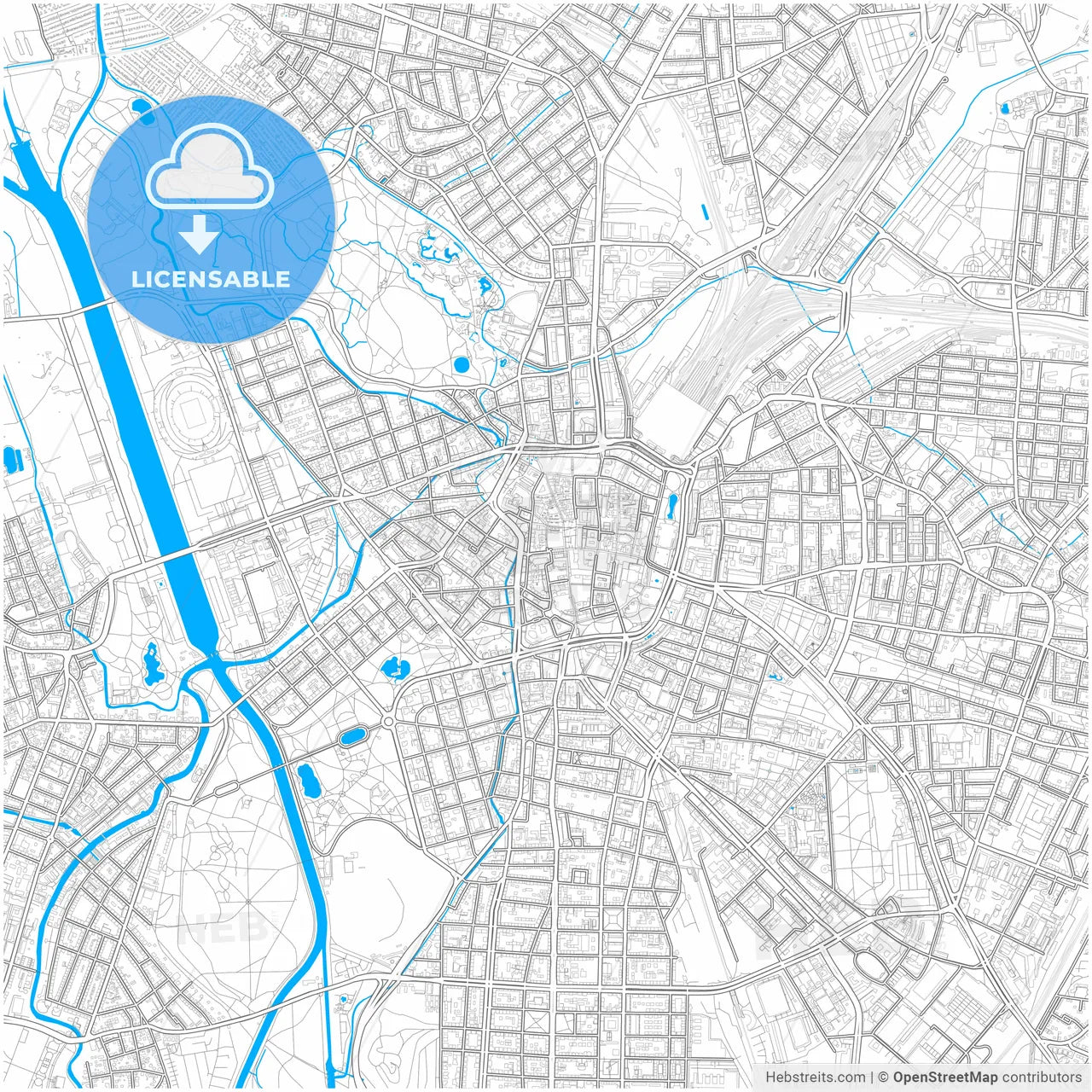 Leipzig, Saxony, Germany, city map with high resolution roads.