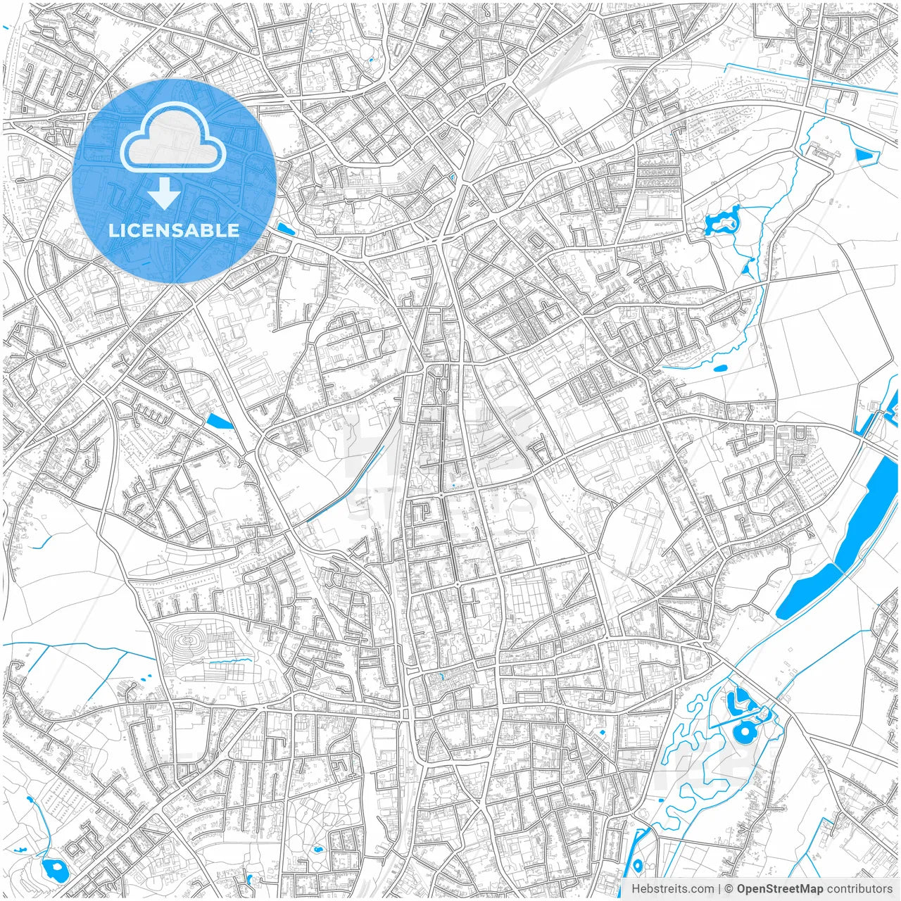 Monchengladbach, North Rhine-Westphalia, Germany, city map with high resolution roads.