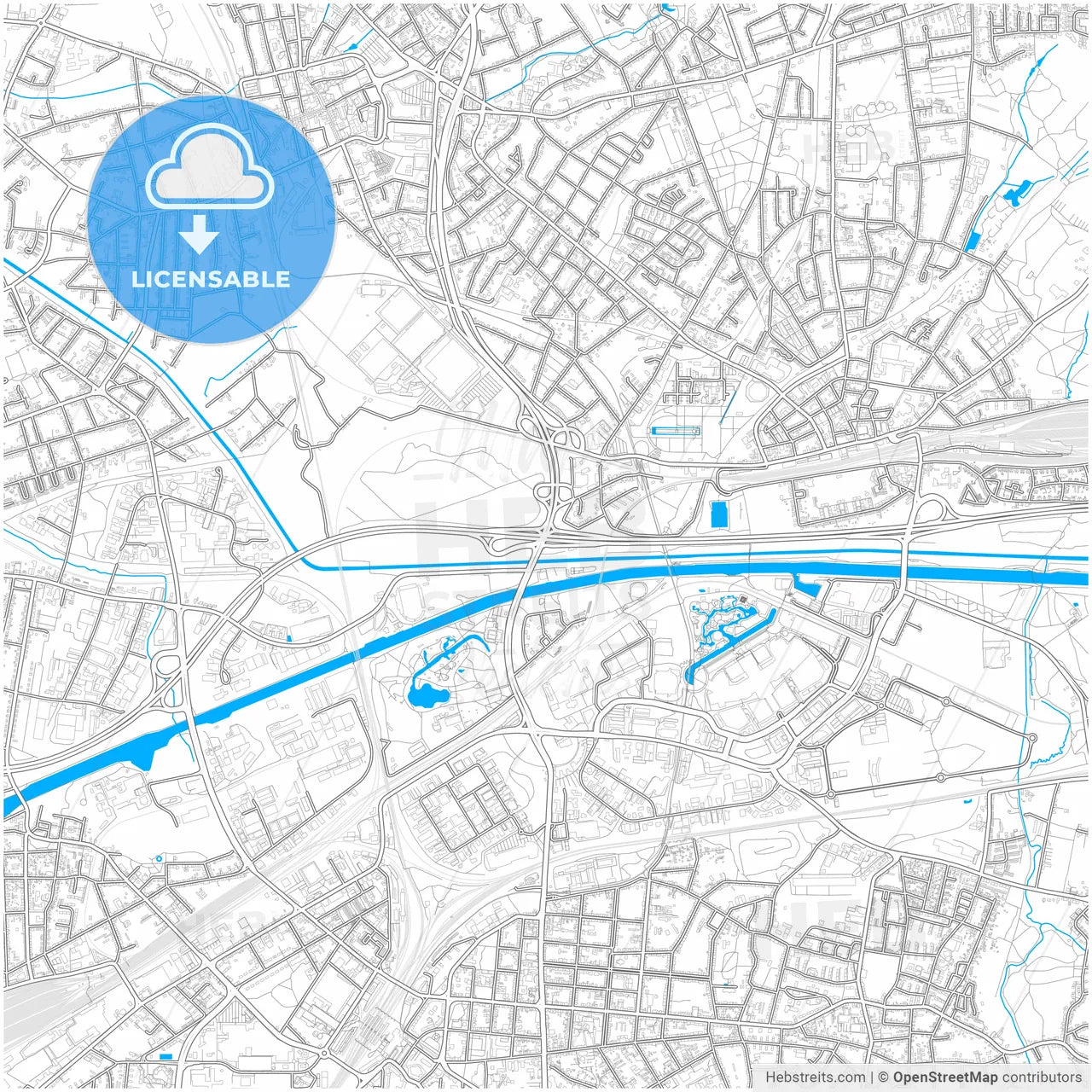 Oberhausen, North Rhine-Westphalia, Germany, city map with high resolution roads.