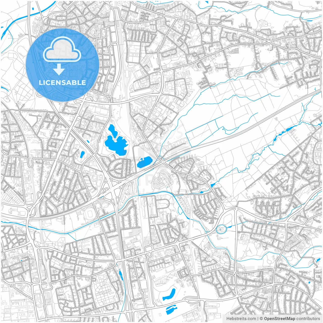Leverkusen, North Rhine-Westphalia, Germany, city map with high resolution roads.
