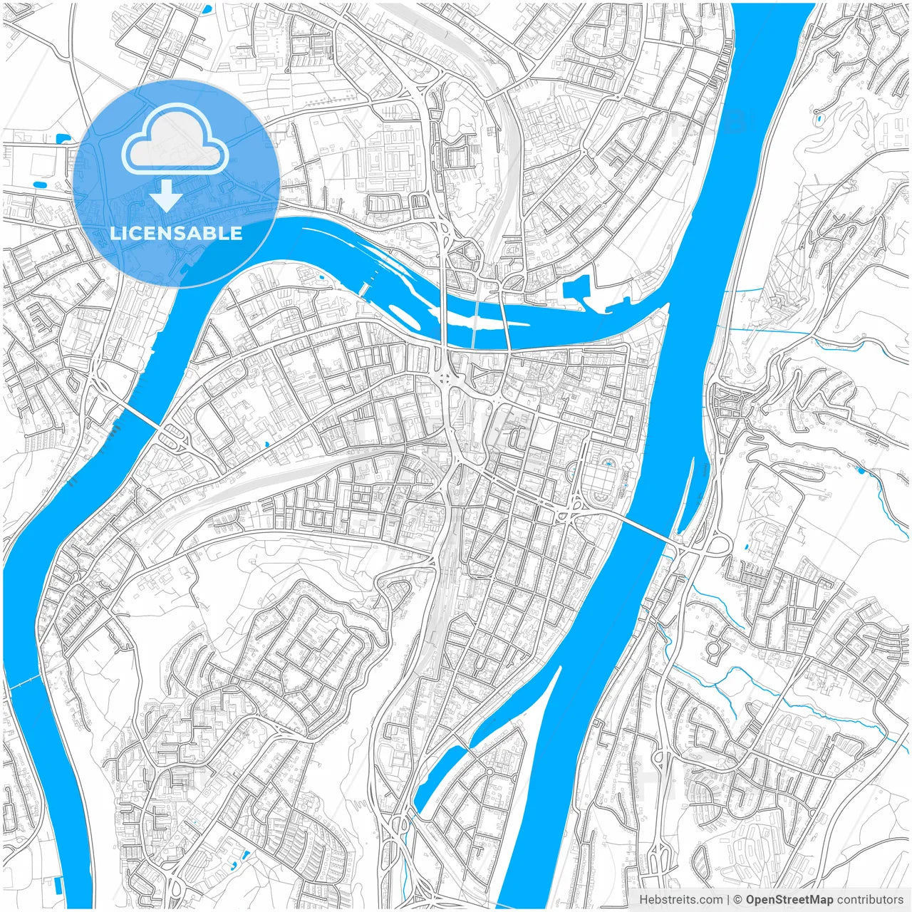 Koblenz, Rheinland-Pfalz, Germany, city map with high resolution roads.