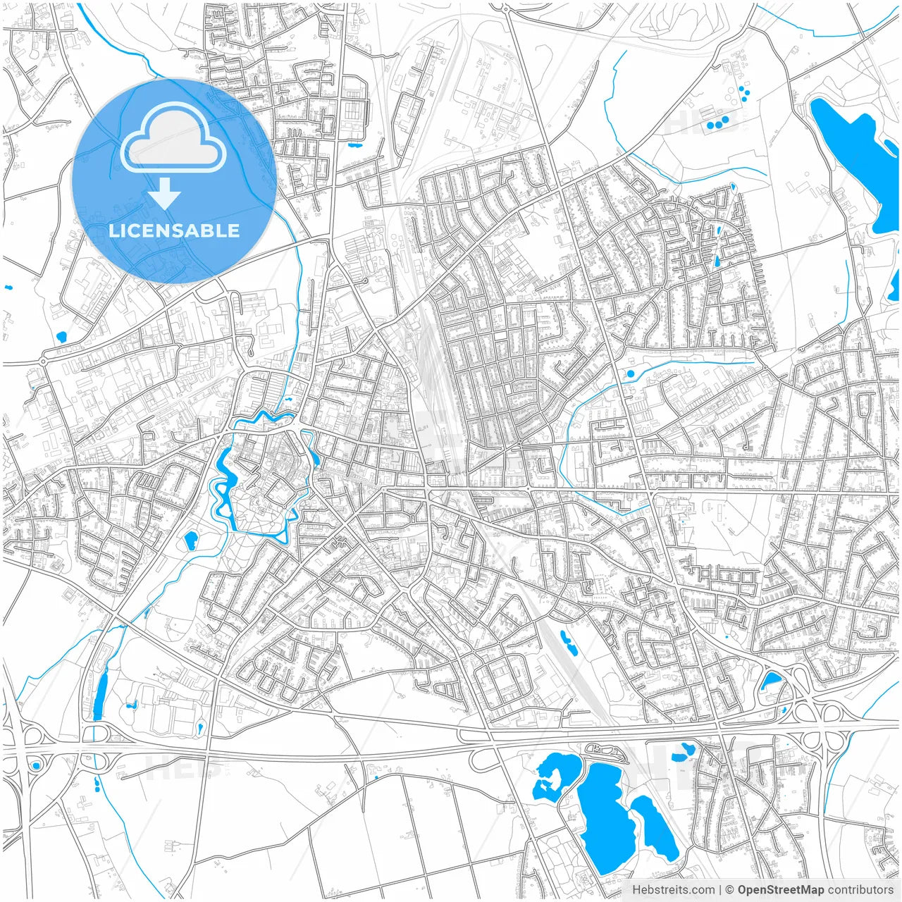 Moers, North Rhine-Westphalia, Germany, city map with high resolution roads.