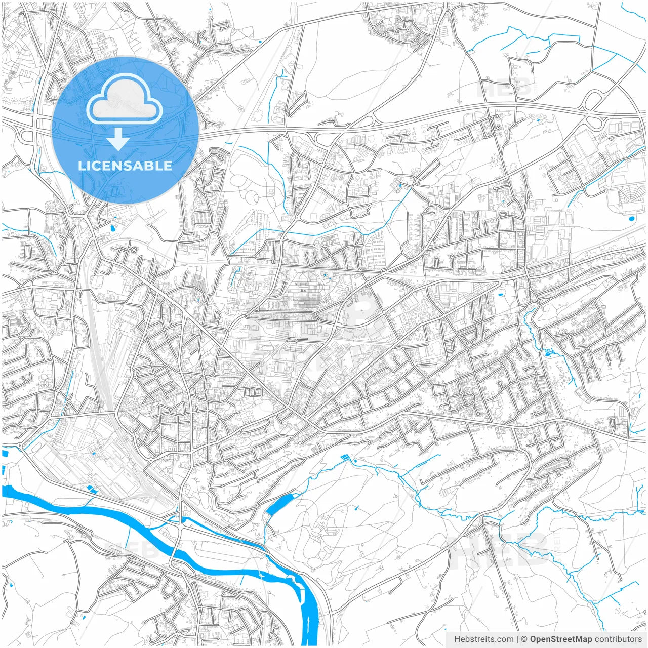 Witten, North Rhine-Westphalia, Germany, city map with high resolution roads.