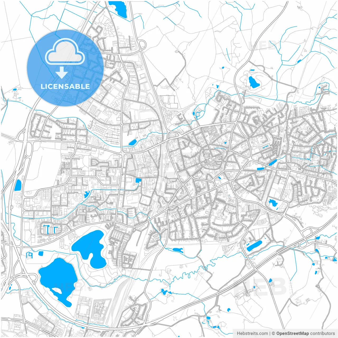 Ratingen, North Rhine-Westphalia, Germany, city map with high resolution roads.