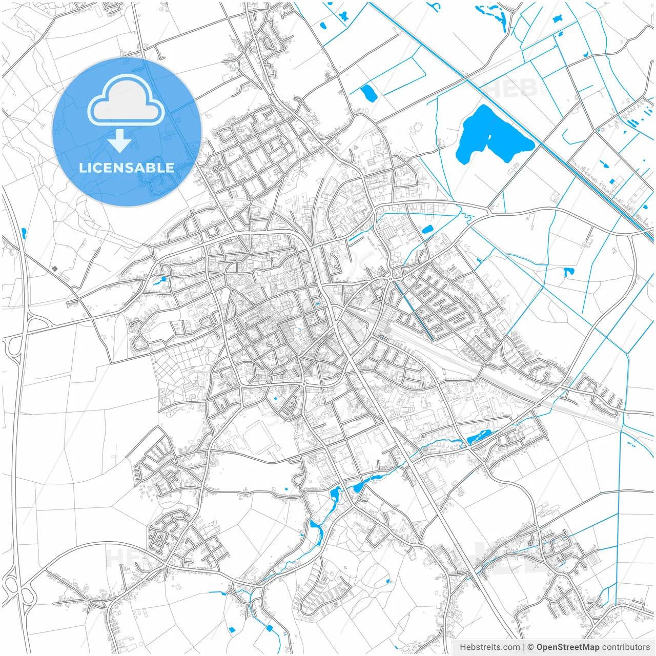 Viersen, North Rhine-Westphalia, Germany, city map with high resolution roads.