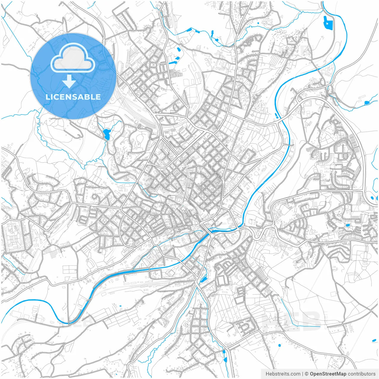 Plauen, Saxony, Germany, city map with high resolution roads.