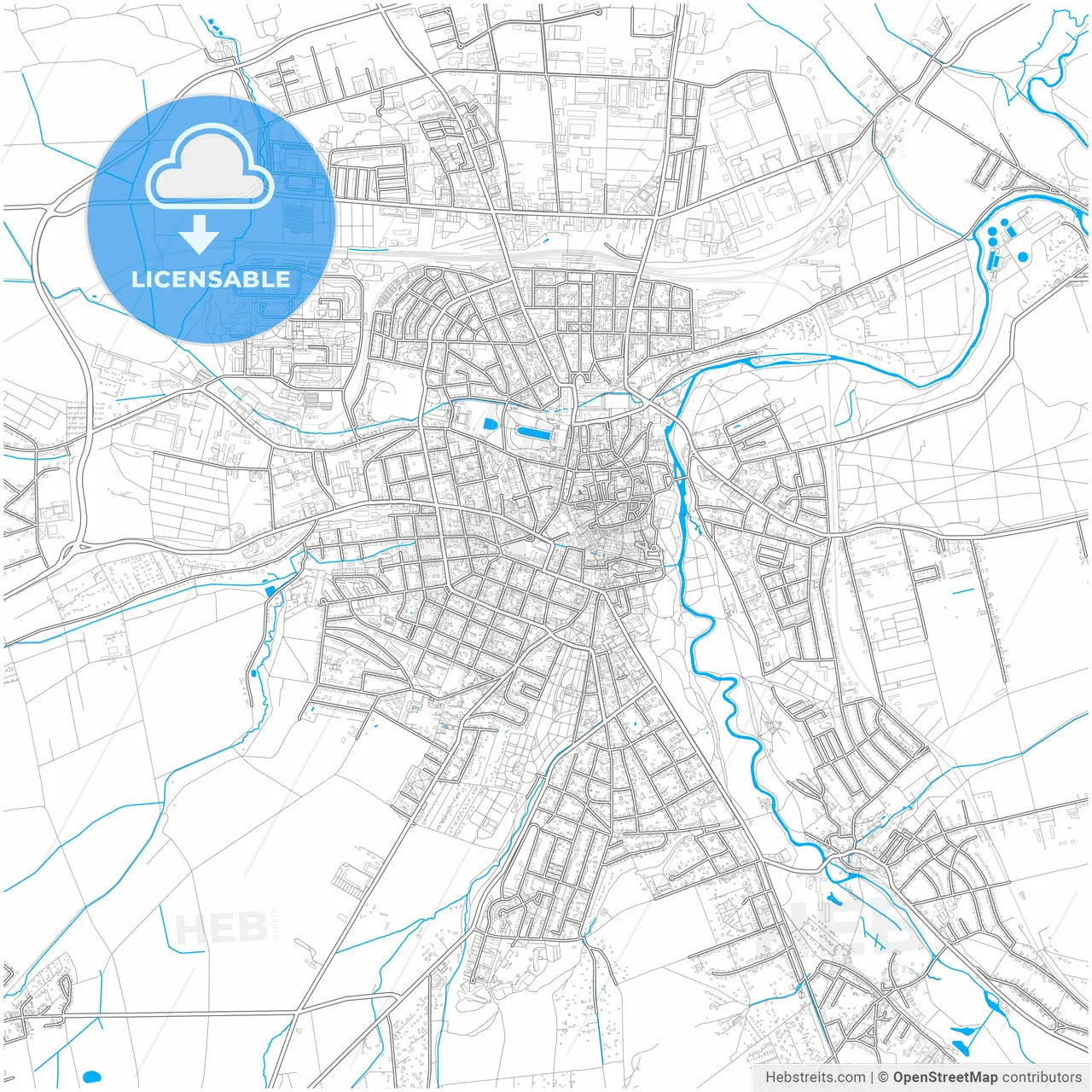 Weimar, Thuringia, Germany, city map with high resolution roads.