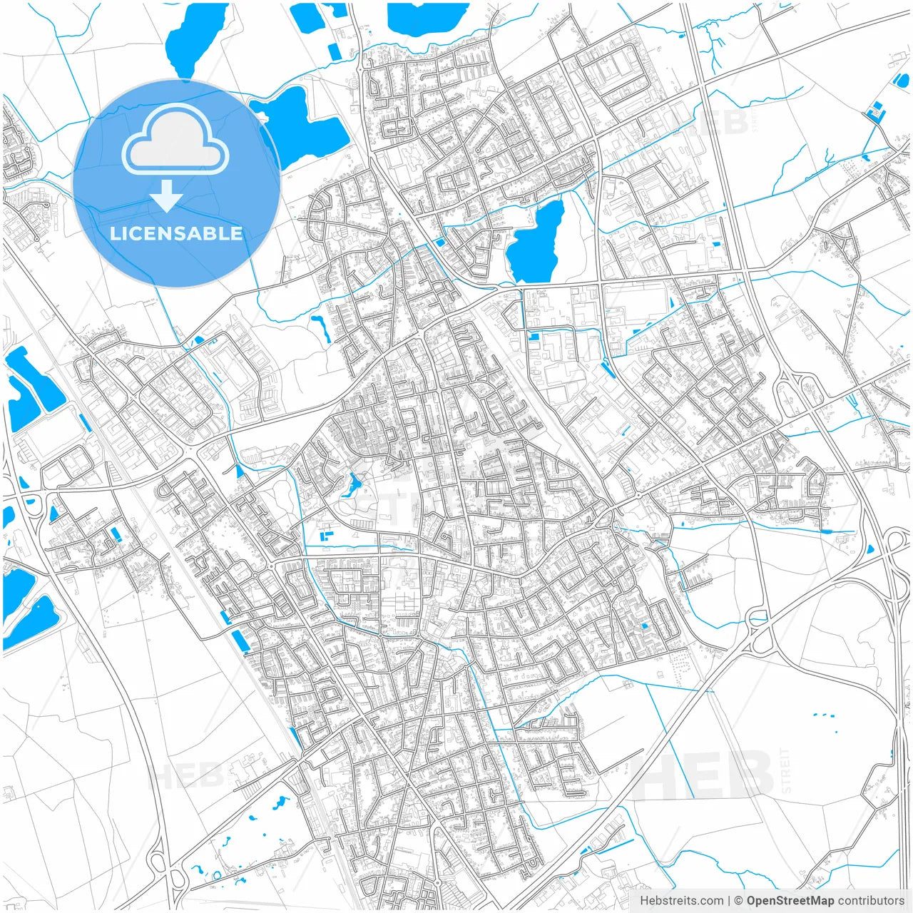 Langenfeld (Rheinland), North Rhine-Westphalia, Germany, city map with high resolution roads.