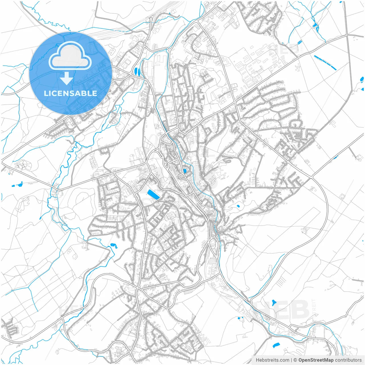 Stolberg (Rheinland), North Rhine-Westphalia, Germany, city map with high resolution roads.