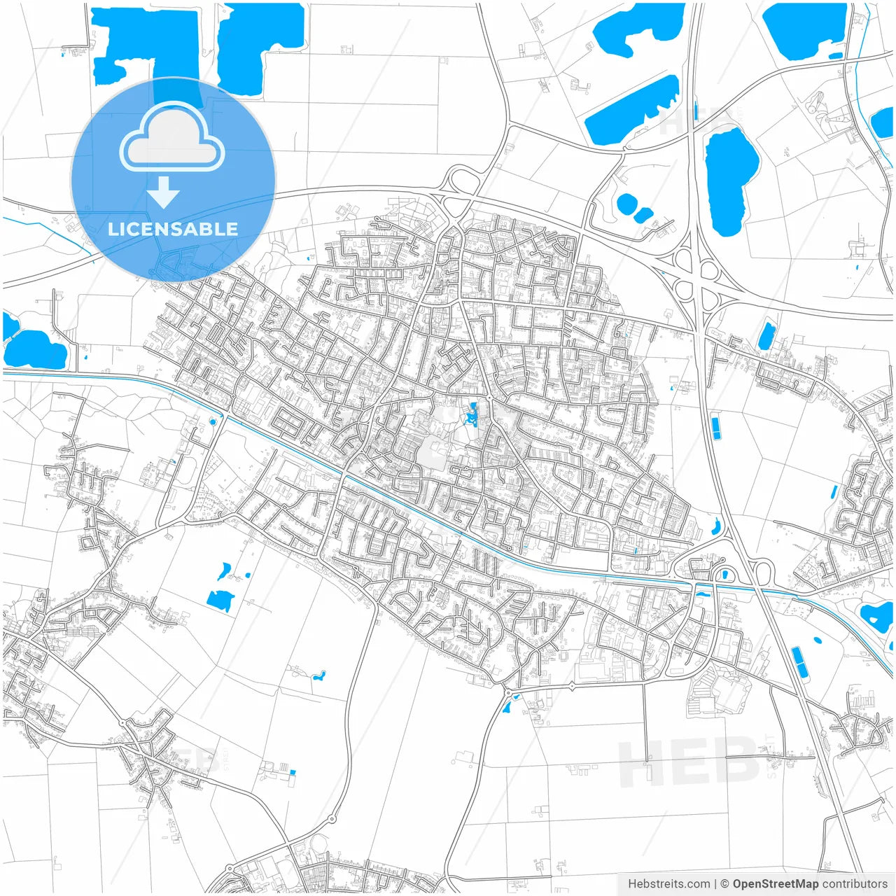 Kaarst, North Rhine-Westphalia, Germany, city map with high resolution roads.