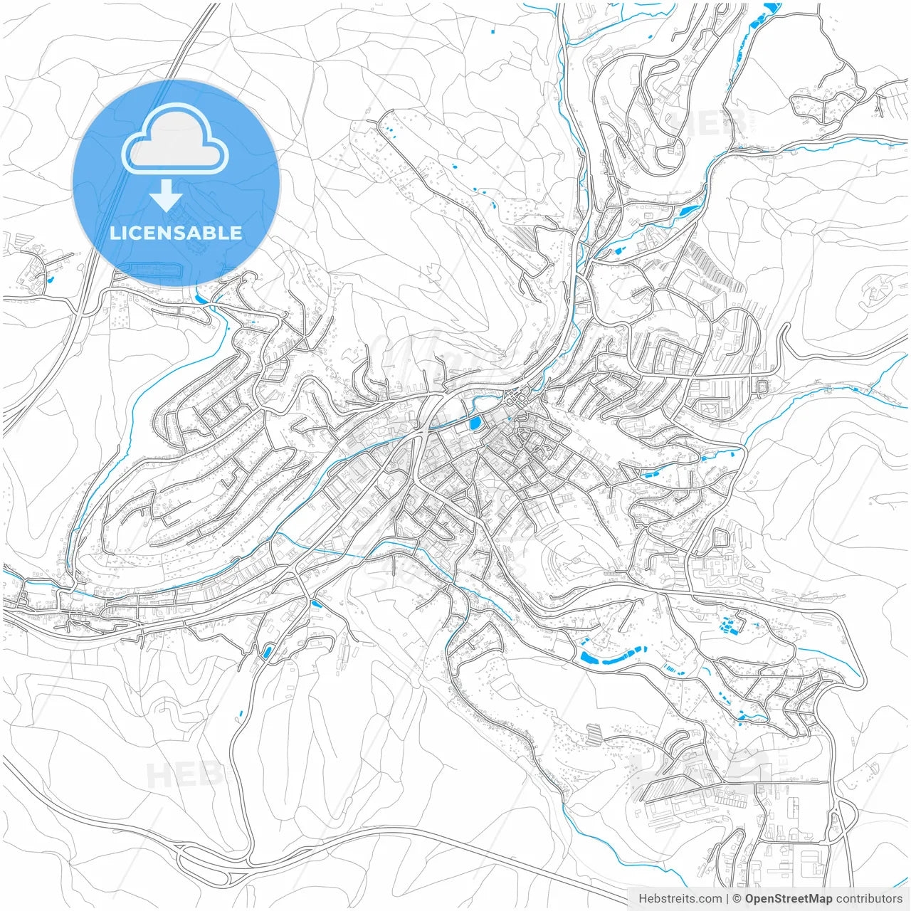 Suhl, Thuringia, Germany, city map with high resolution roads.