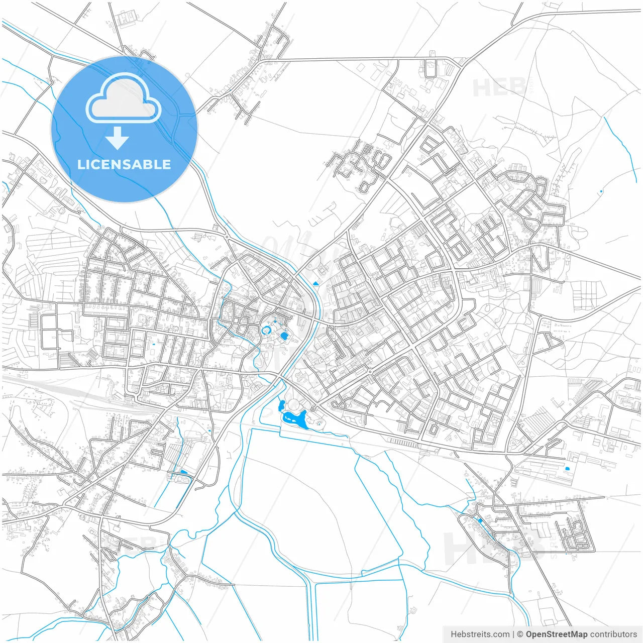 Hoyerswerda, Saxony, Germany, city map with high resolution roads.