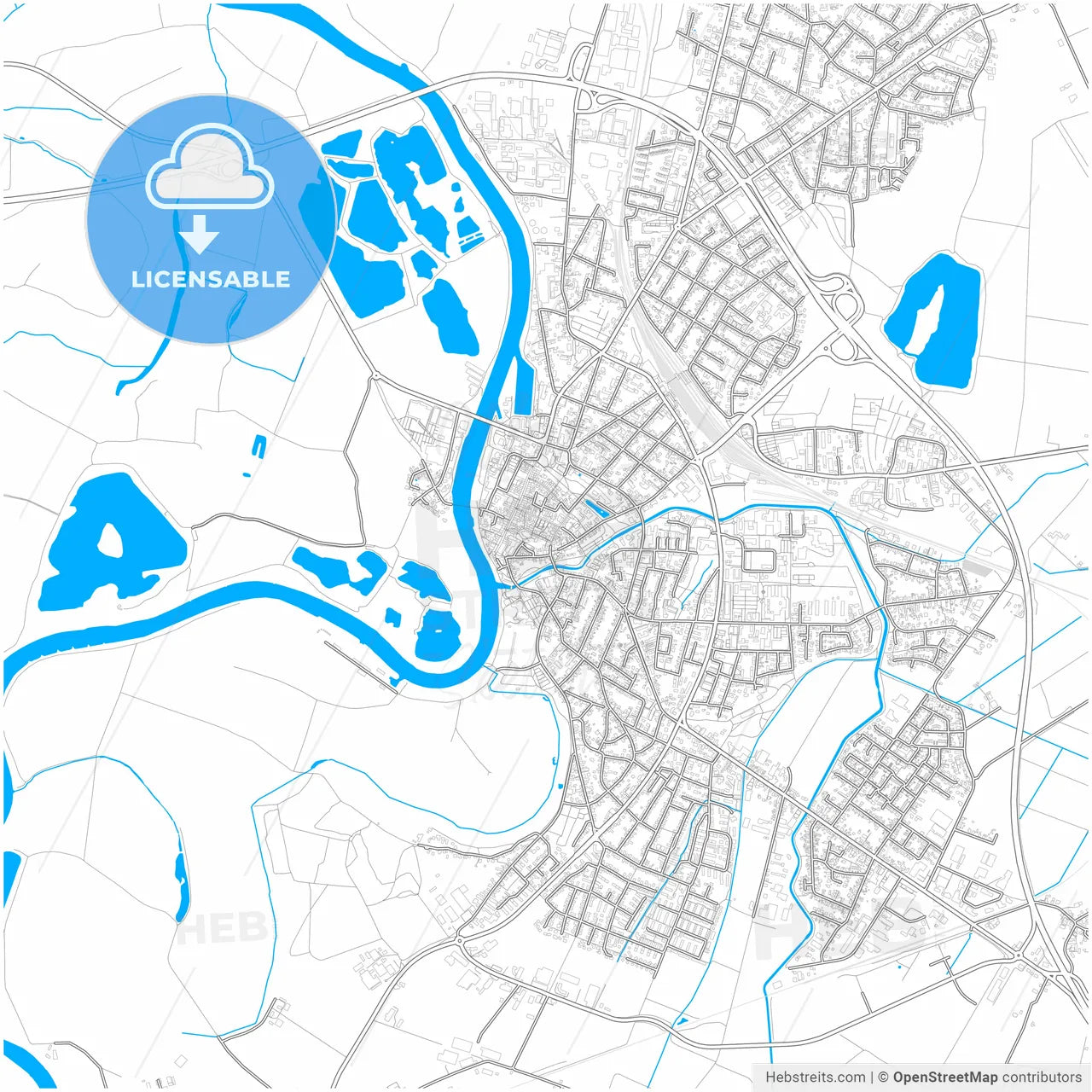 Nienburg/Weser, Lower Saxony, Germany, city map with high resolution roads.