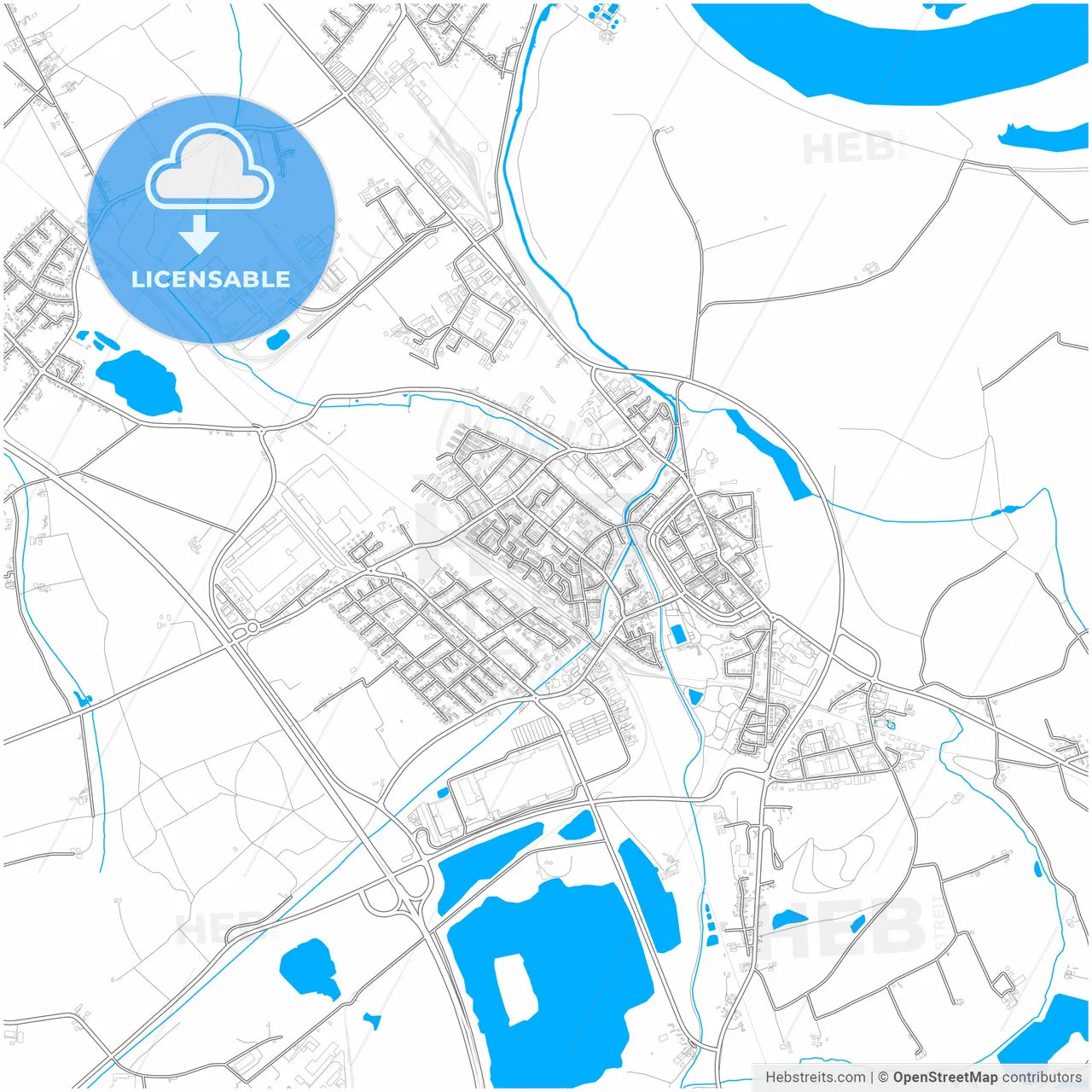 Rheinberg, North Rhine-Westphalia, Germany, city map with high resolution roads.